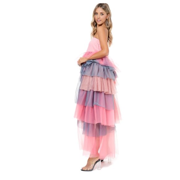 NEW Tov Holy Pink Tiered Tulle Maxi Skirt Dress S M L XL MSRP $262 - Picture 7 of 10